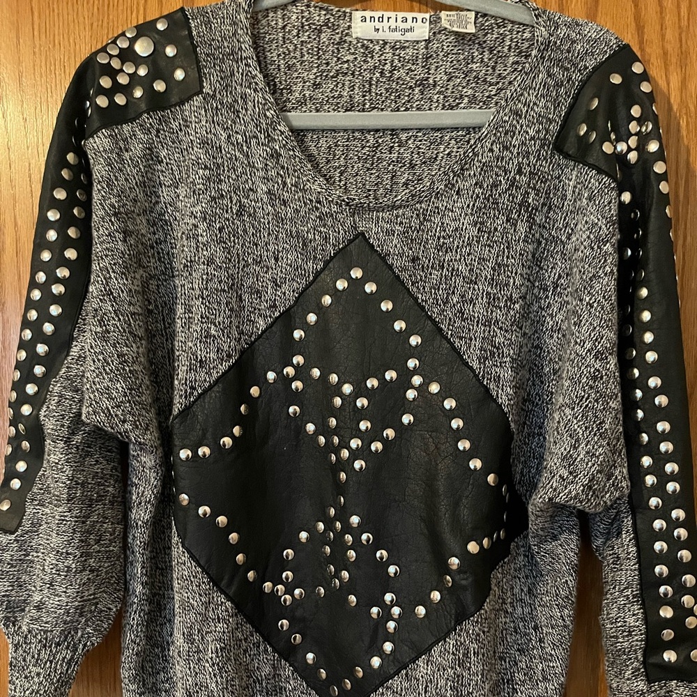 Vintage true 80s oversized sweater with leather stud embellishments